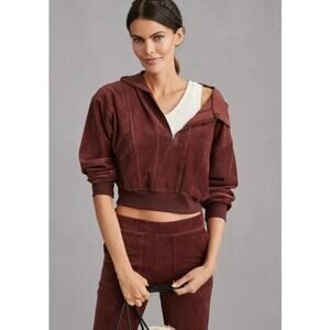 Daily Practice Anthropologie Plum Velour Corduroy Zip Up Hoodie Womens Small
